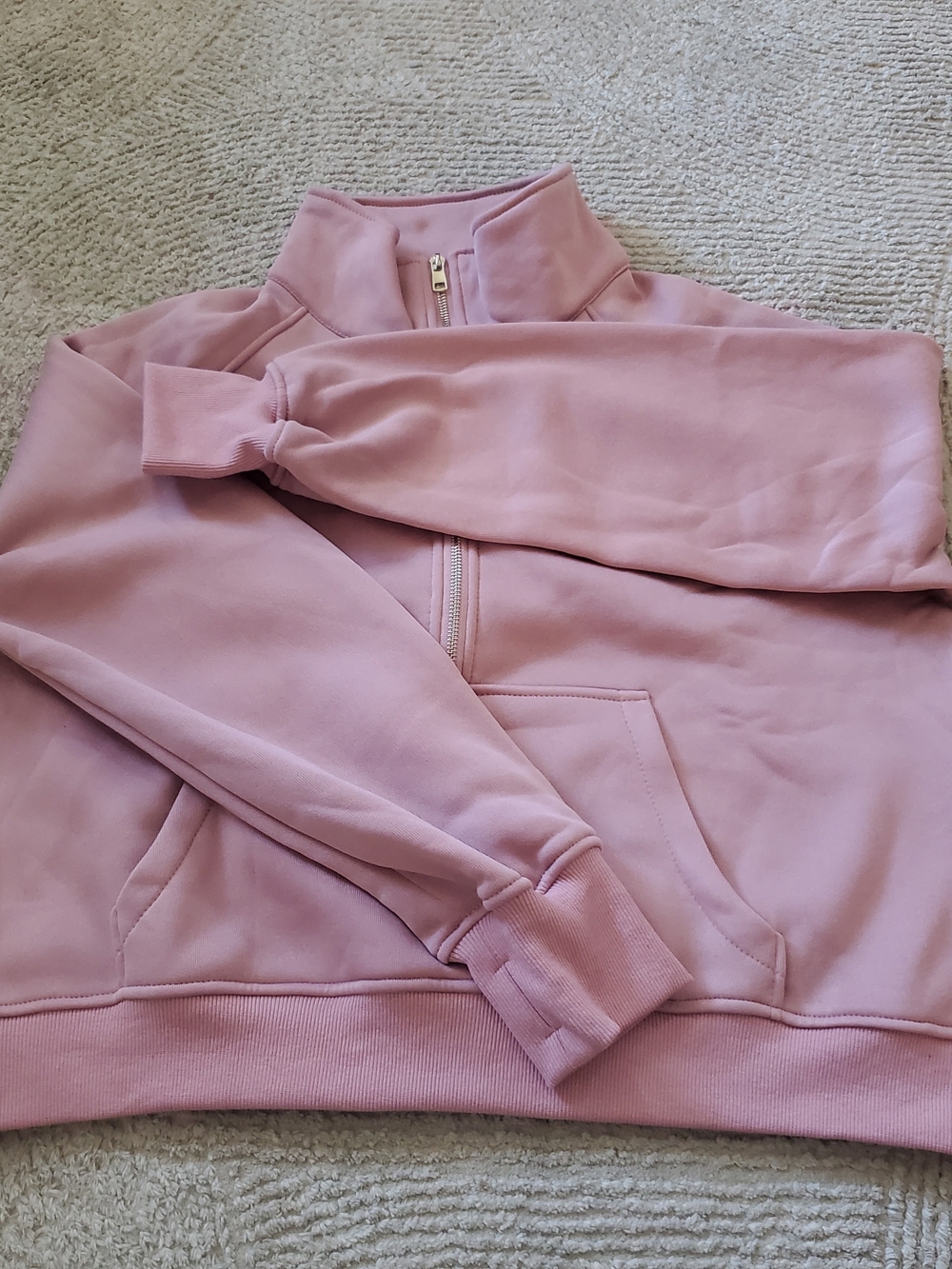 Half-Zip Crewneck Sweatshirt in Dusty Pink
